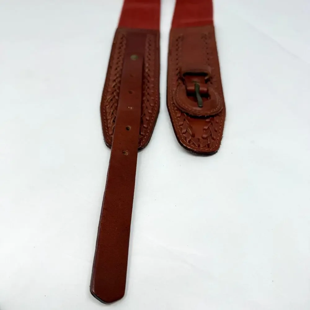 LP by Linea Pelle Leather Cotton Stretch Belt Brown Braided Western Y2K M